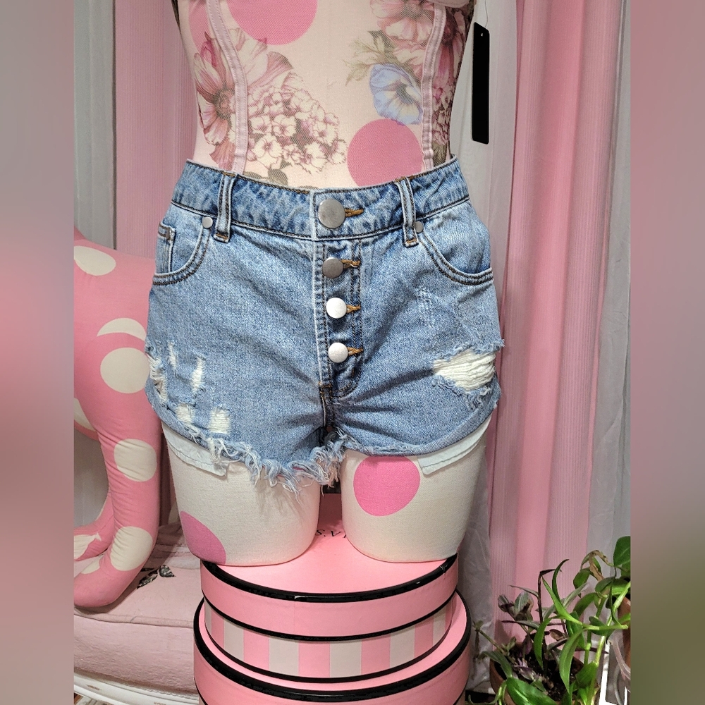 Caffeine Distressed Denim Shorts